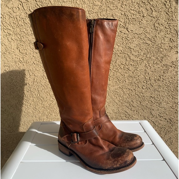 Liberty Black brown distressed all leather tall boots size 6 - Picture 1 of 16